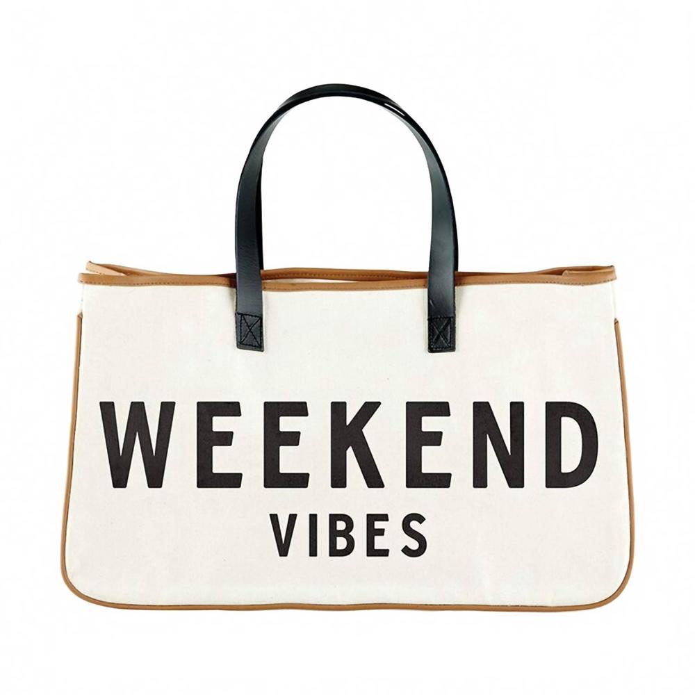NEW PRETTY SIMPLE women's weekend vibes getaway tote bag in white